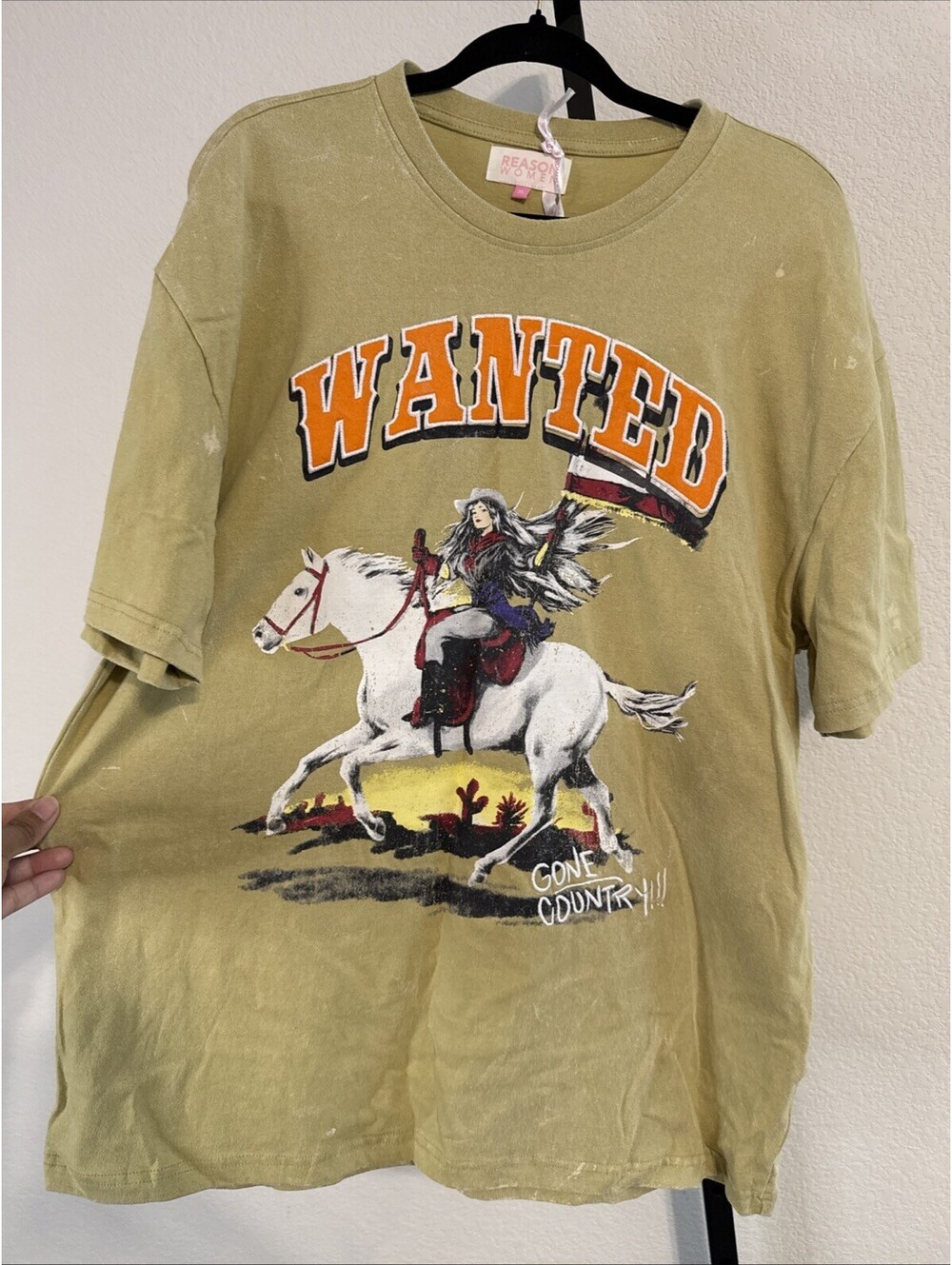 NEW Reason Women Distressed WANTED Cowgirl Graphic Cotton Short Sleeve XL